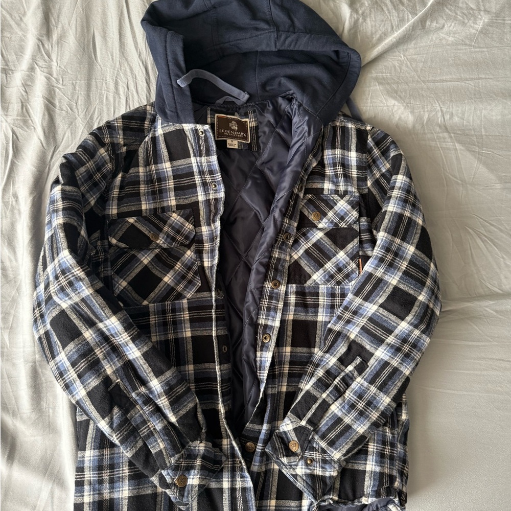 Men's Black and Blue Plaid Hooded Jacket